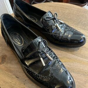 Black Patent Leather Loafers with Wingtip Design